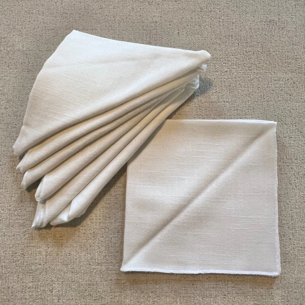 Set of 10 White Cloth Dinner Napkins Square Textured Linen Blend 19.5 inch
